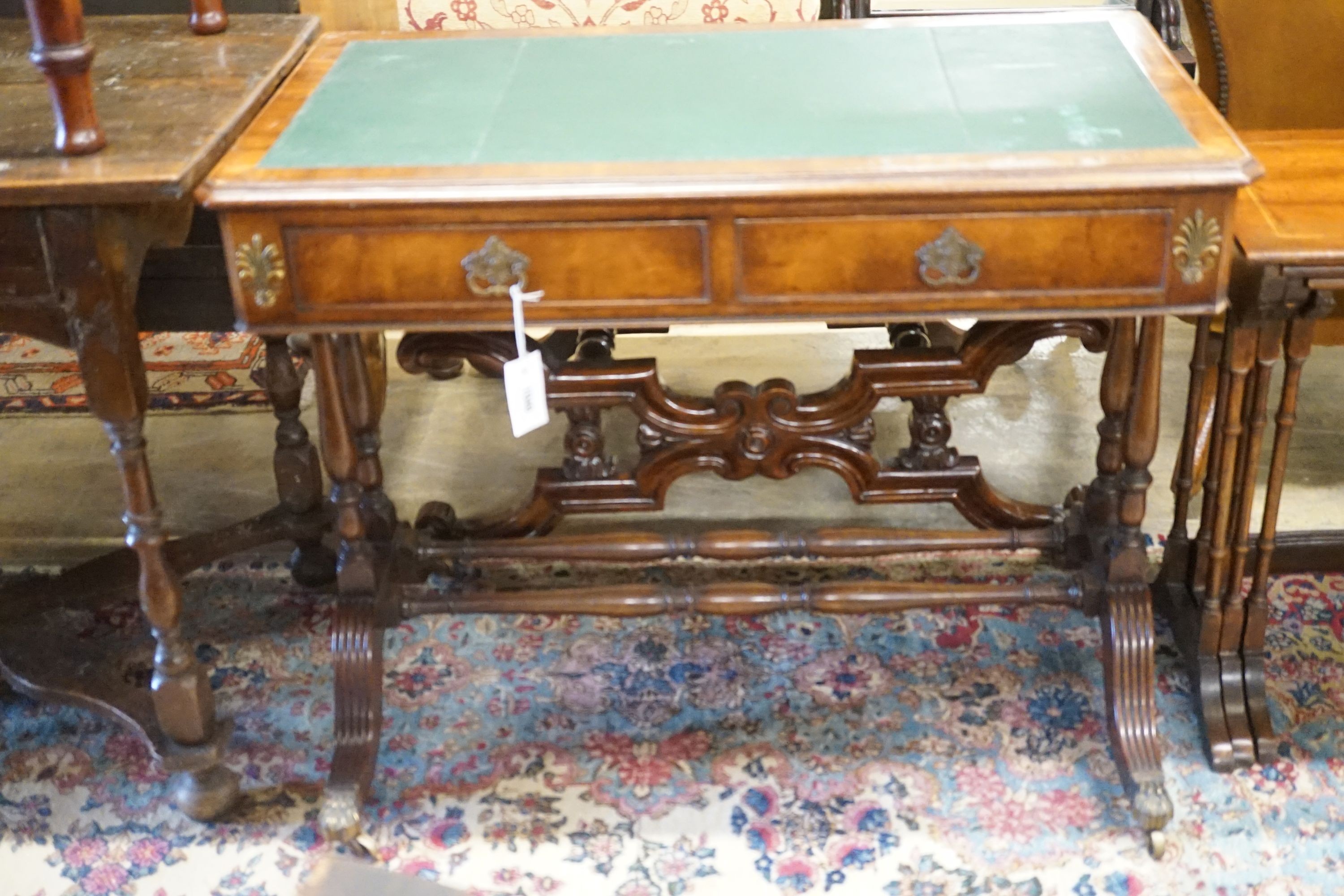 A Regency style rectangular mahogany writing table, width 89cm depth 50cm height 71cm